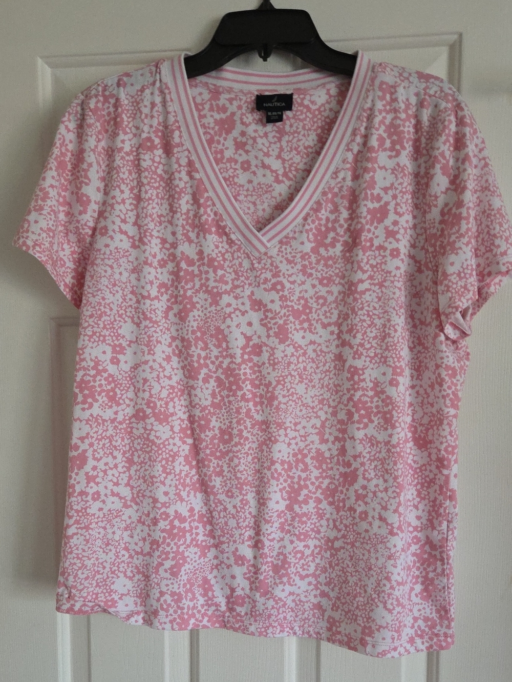 Nautica Pink and White Floral V-Neck Short Sleeve Tee